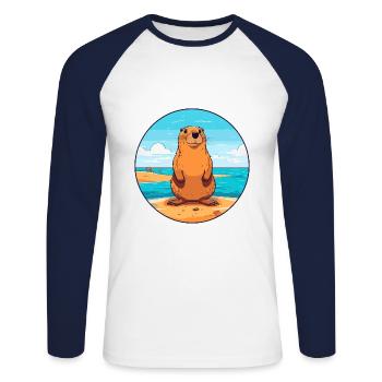 Und täglich grüßt das Murmeltier Aquarell Karikatur Kawaii Clipart Tier - Unisex Baseballshirt langarm - Weiß/Navy - Vorne - Nik (191cm)