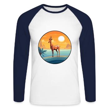 Impala Aquarell Karikatur Kawaii Clipart Tier - Unisex Baseballshirt langarm - Weiß/Navy - Vorne - Nik (191cm)