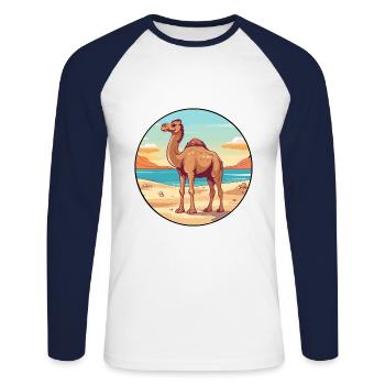 Camel Watercolor Cartoon Kawaii Clipart Animal - Unisex Long Sleeve Baseball T-Shirt - white/navy - Front - Nik (191cm)