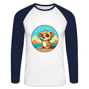 Cheetah Watercolor Cartoon Kawaii Clipart Animal - Unisex Long Sleeve Baseball T-Shirt - white/navy - Front - Nik (191cm)