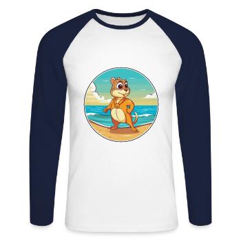 Chipmunk Watercolor Cartoon Kawaii Clipart Animal - Unisex Long Sleeve Baseball T-Shirt - white/navy - Front - Nik (191cm)