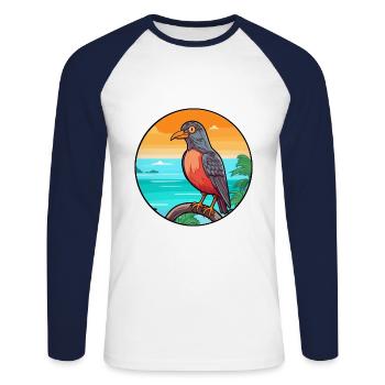 Kuckuck Aquarell Cartoon Kawaii Clipart Tier - Unisex Baseballshirt langarm - Weiß/Navy - Vorne - Nik (191cm)