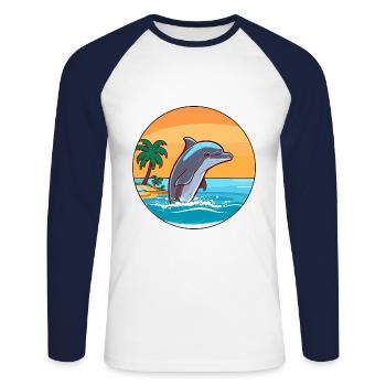 Delfin Aquarell Cartoon Kawaii Clipart Tier - Unisex Baseballshirt langarm - Weiß/Navy - Vorne - Nik (191cm)