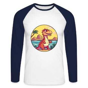 Dinosaur Watercolor Cartoon Kawaii Clipart Animal - Unisex Long Sleeve Baseball T-Shirt - white/navy - Front - Nik (191cm)