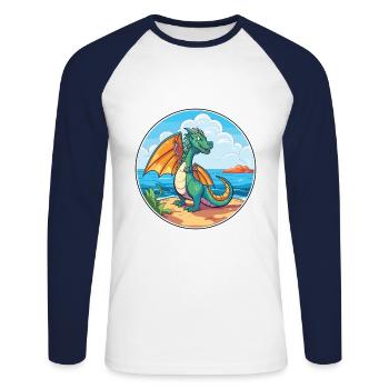 Dragon Aquarelle Cartoon Kawaii Clipart Animal - T-shirt baseball manches longues Homme - blanc/marine - Devant - Nik (191cm)
