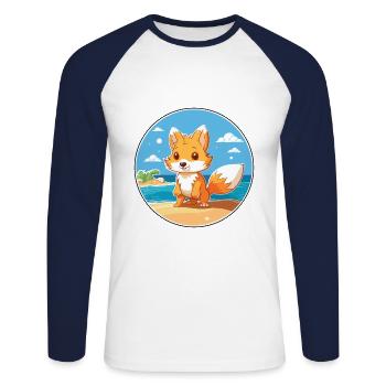 Fuchs Aquarell Cartoon Kawaii Clipart Tier - Unisex Baseballshirt langarm - Weiß/Navy - Vorne - Nik (191cm)