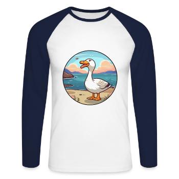 Goose Watercolor Cartoon Kawaii Clipart Animal - Unisex Long Sleeve Baseball T-Shirt - white/navy - Front - Nik (191cm)
