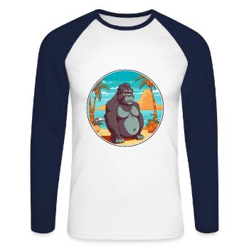Gorilla Watercolor Cartoon Kawaii Clipart Animal - Unisex Long Sleeve Baseball T-Shirt - white/navy - Front - Nik (191cm)