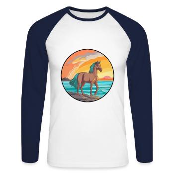 Cheval Aquarelle Dessin Animé Kawaii Clipart Animal - T-shirt baseball manches longues Homme - blanc/marine - Devant - Nik (191cm)