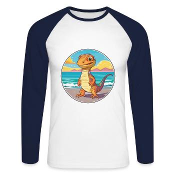Lizard Watercolor Cartoon Kawaii Clipart Animal - Unisex Long Sleeve Baseball T-Shirt - white/navy - Front - Nik (191cm)