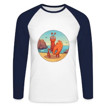 Lobster Watercolor Cartoon Kawaii Clipart Animal - Unisex Long Sleeve Baseball T-Shirt - white/navy - Front - Nik (191cm)