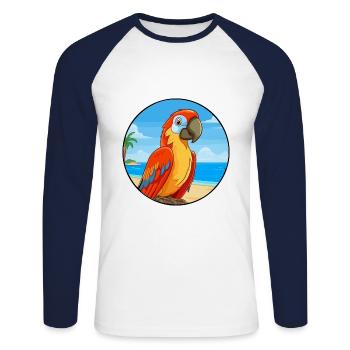 Parrot Watercolor Cartoon Kawaii Clipart Animal - Unisex Long Sleeve Baseball T-Shirt - white/navy - Front - Nik (191cm)