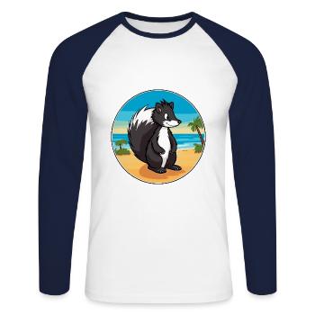 Skunk aquarelle dessin animé Kawaii Clipart Animal - T-shirt baseball manches longues Homme - blanc/marine - Devant - Nik (191cm)