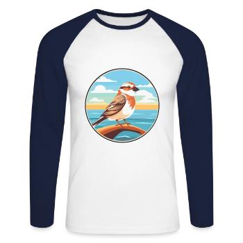 Moineau aquarelle dessin animé Kawaii Clipart Animal - T-shirt baseball manches longues Homme - blanc/marine - Devant - Nik (191cm)
