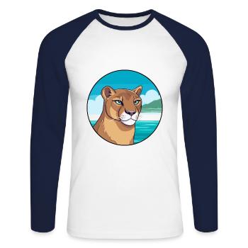 Cougar Watercolor Cartoon Kawaii Clipart Animal - Unisex Long Sleeve Baseball T-Shirt - white/navy - Front - Nik (191cm)
