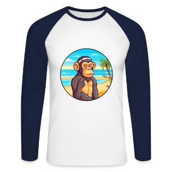Chimpanzé aquarelle dessin animé Kawaii Clipart animal de compagnie - T-shirt baseball manches longues Homme - blanc/marine - Devant - Nik (191cm)