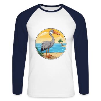 Kranich Aquarell Cartoon Kawaii Clipart Tier - Unisex Baseballshirt langarm - Weiß/Navy - Vorne - Nik (191cm)