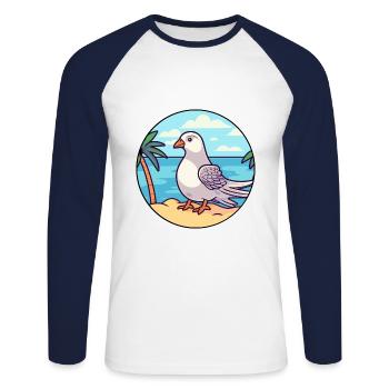 Colombe Aquarelle Cartoon Kawaii Clipart Animal - T-shirt baseball manches longues Homme - blanc/marine - Devant - Nik (191cm)