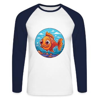 Fish Watercolor Cartoon Kawaii Clipart Animal - Unisex Long Sleeve Baseball T-Shirt - white/navy - Front - Nik (191cm)