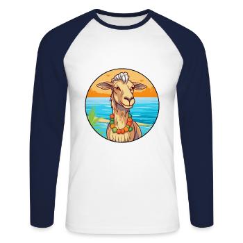 Chèvre aquarelle dessin animé Kawaii Clipart Animal - T-shirt baseball manches longues Homme - blanc/marine - Devant - Nik (191cm)