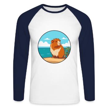 Cochon d’Inde aquarelle dessin animé Kawaii Clipart animal de compagnie - T-shirt baseball manches longues Homme - blanc/marine - Devant - Nik (191cm)