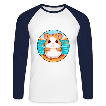 Hamster Aquarell Cartoon Kawaii Clipart Tier - Unisex Baseballshirt langarm - Weiß/Navy - Vorne - Nik (191cm)