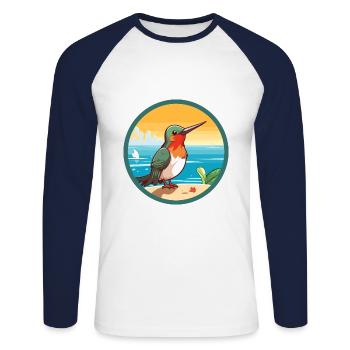 Colibri aquarelle dessin animé Kawaii Clipart animal de compagnie - T-shirt baseball manches longues Homme - blanc/marine - Devant - Nik (191cm)