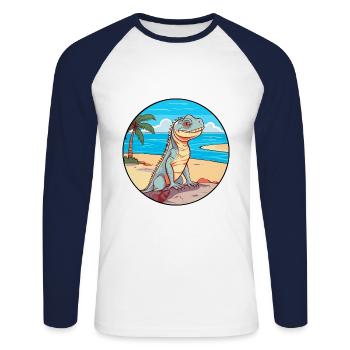 Iguana Watercolor Cartoon Kawaii Clipart Animal - Unisex Long Sleeve Baseball T-Shirt - white/navy - Front - Nik (191cm)
