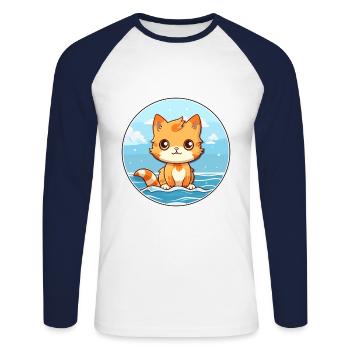 Kitten Watercolor Cartoon Kawaii Clipart Animal - Unisex Long Sleeve Baseball T-Shirt - white/navy - Front - Nik (191cm)