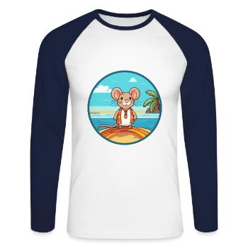 Mouse Watercolor Cartoon Kawaii Clipart Animal - Unisex Long Sleeve Baseball T-Shirt - white/navy - Front - Nik (191cm)
