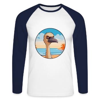 Straußen, Aquarell, Cartoon, Kawaii, Clipart, Tier - Unisex Baseballshirt langarm - Weiß/Navy - Vorne - Nik (191cm)