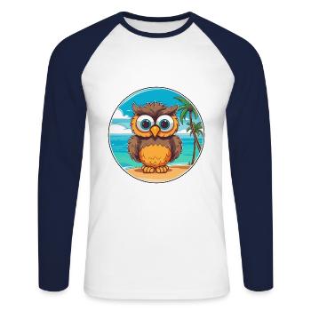Eule Aquarell Karikatur Kawaii Clipart Tier - Unisex Baseballshirt langarm - Weiß/Navy - Vorne - Nik (191cm)