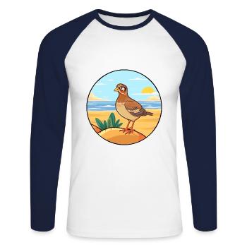 Perdrix aquarelle dessin animé Kawaii Clipart Animal - T-shirt baseball manches longues Homme - blanc/marine - Devant - Nik (191cm)