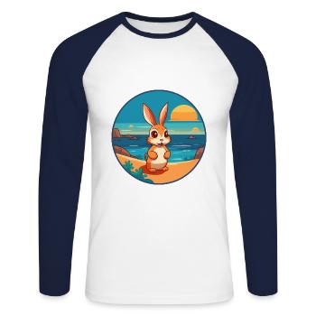 Rabbit Watercolor Cartoon Kawaii Clipart Animal - Unisex Long Sleeve Baseball T-Shirt - white/navy - Front - Nik (191cm)