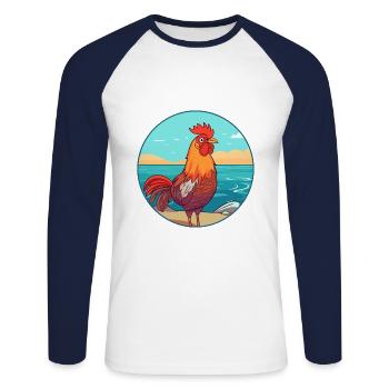 Rooster Watercolor Cartoon Kawaii Clipart Animal - Unisex Long Sleeve Baseball T-Shirt - white/navy - Front - Nik (191cm)