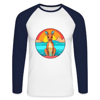 Kangaroo Watercolor Cartoon Kawaii Clipart Animal - Unisex Long Sleeve Baseball T-Shirt - white/navy - Front - Nik (191cm)