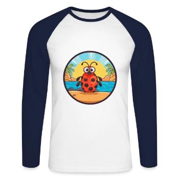 Ladybug Watercolor Cartoon Kawaii Clipart Animal - Unisex Long Sleeve Baseball T-Shirt - white/navy - Front - Nik (191cm)