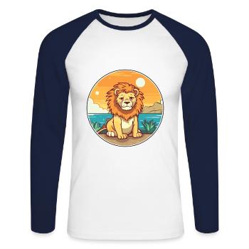 Lion aquarelle dessin animé Kawaii Clipart Animal - T-shirt baseball manches longues Homme - blanc/marine - Devant - Nik (191cm)
