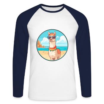 Lama Aquarell Cartoon Kawaii Clipart Tier - Unisex Baseballshirt langarm - Weiß/Navy - Vorne - Nik (191cm)