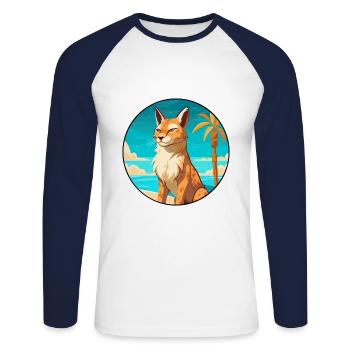 Lynx Watercolor Cartoon Kawaii Clipart Animal - Unisex Long Sleeve Baseball T-Shirt - white/navy - Front - Nik (191cm)