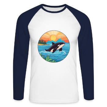 Orca Watercolor Cartoon Kawaii Clipart Animal - Unisex Long Sleeve Baseball T-Shirt - white/navy - Front - Nik (191cm)