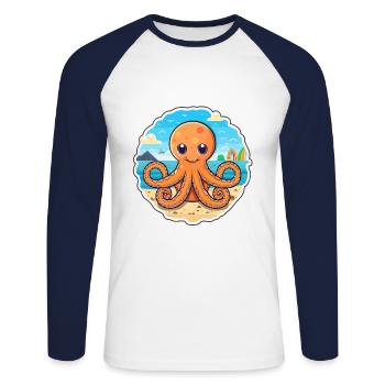 Octopus Watercolor Cartoon Kawaii Clipart Animal - Unisex Long Sleeve Baseball T-Shirt - white/navy - Front - Nik (191cm)