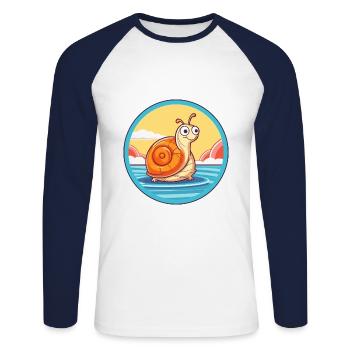 Snail Watercolor Cartoon Kawaii Clipart Animal - Unisex Long Sleeve Baseball T-Shirt - white/navy - Front - Nik (191cm)