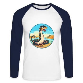 Schlange Aquarell Cartoon Kawaii Clipart Tier - Unisex Baseballshirt langarm - Weiß/Navy - Vorne - Nik (191cm)