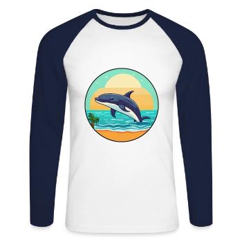 Wal Aquarell Cartoon Kawaii Clipart Tier - Unisex Baseballshirt langarm - Weiß/Navy - Vorne - Nik (191cm)