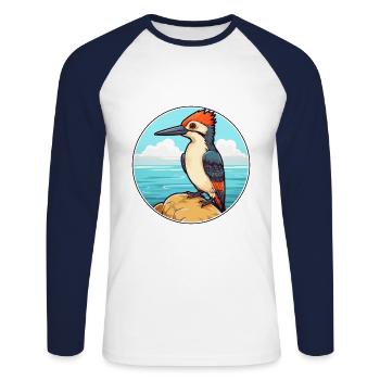 Pic aquarelle dessin animé Kawaii Clipart animal de compagnie - T-shirt baseball manches longues Homme - blanc/marine - Devant - Nik (191cm)