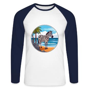 Zebra Watercolor Cartoon Kawaii Clipart Animal - Unisex Long Sleeve Baseball T-Shirt - white/navy - Front - Nik (191cm)