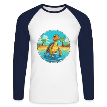 Turtle Watercolor Cartoon Kawaii Clipart Animal - Unisex Long Sleeve Baseball T-Shirt - white/navy - Front - Nik (191cm)