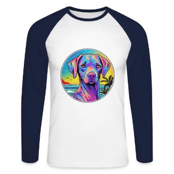 Akbash Hunderasse buntes Karikatur-Aquarell - Unisex Baseballshirt langarm - Weiß/Navy - Vorne - Nik (191cm)