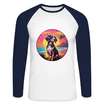 Aidi Dog Breed Aquarelle de dessin animé coloré - T-shirt baseball manches longues Homme - blanc/marine - Devant - Nik (191cm)